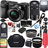 Sony Alpha a6000 24MP Mirrorless Camera 16-50mm & 55-210mm Zoom Lens + 64GB Accessory Bundle + Deluxe Gadget Bag + Extra Battery+Wide Angle Lens+2X Telephoto Lens (Essential Kit, Black)