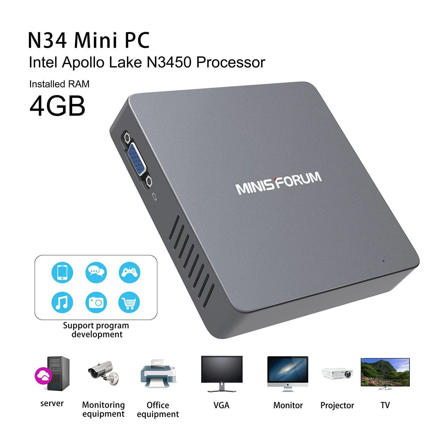 N34 Fanless Mini PC Desktop