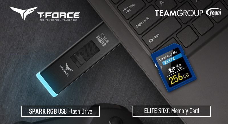 T-FORCE SPARK RGB USB Flash Drive and ELITE SDXC 4K HD Memory Card