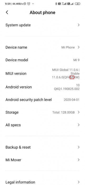 Settings about phone