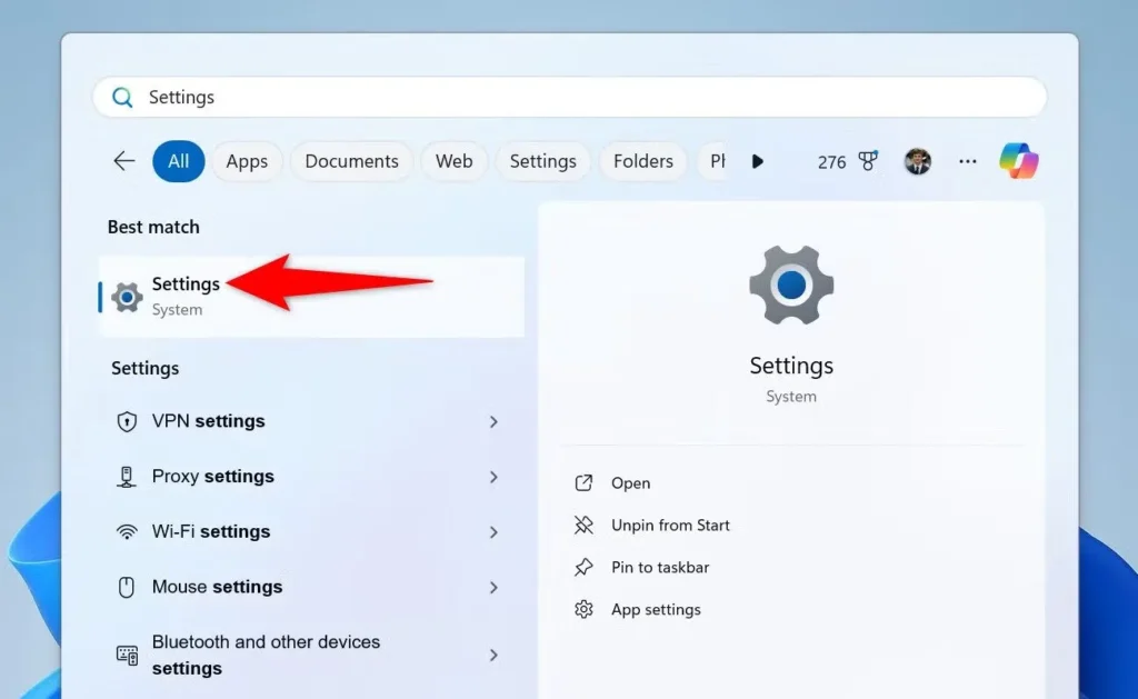 windows open settings