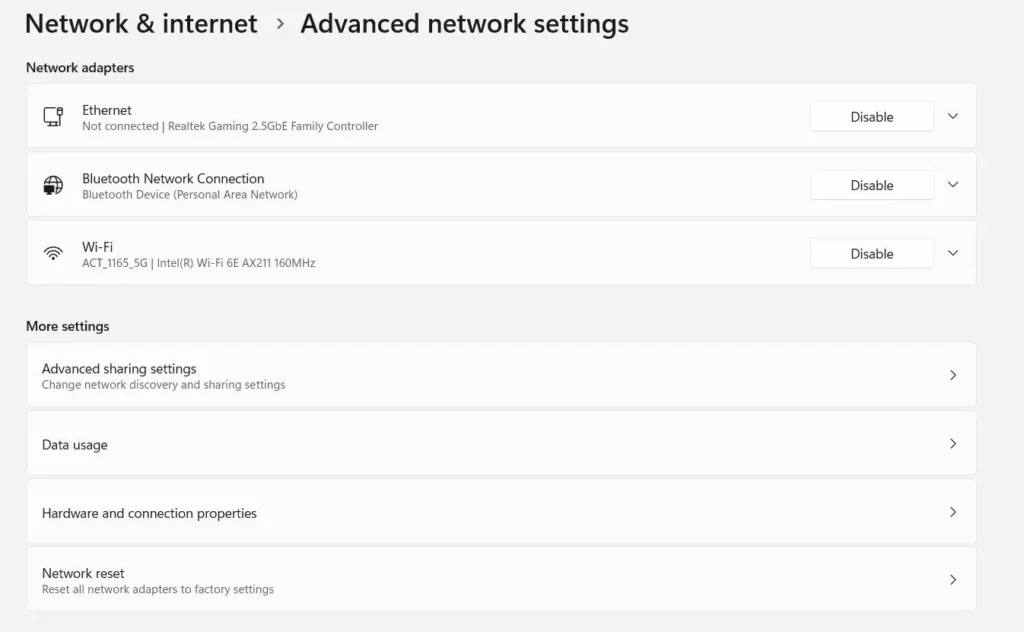 network reset