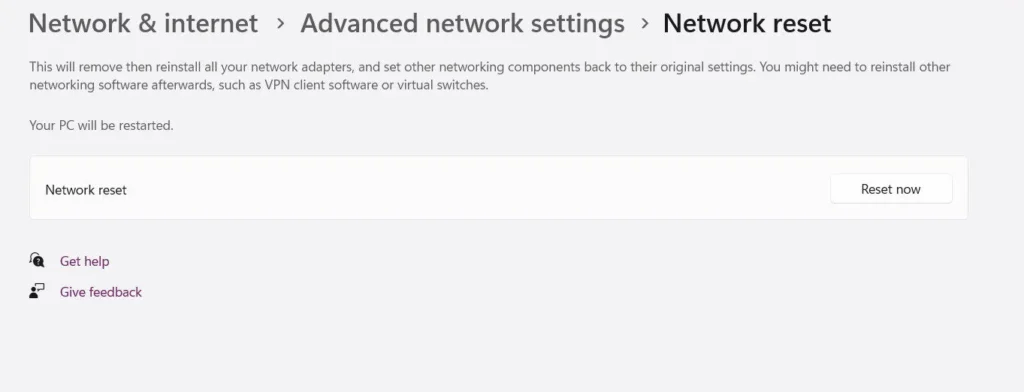 network reset button